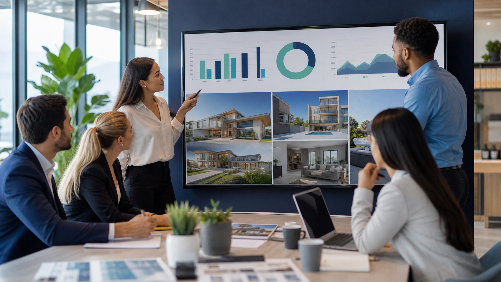 Real estate marketing dashboard and property visuals